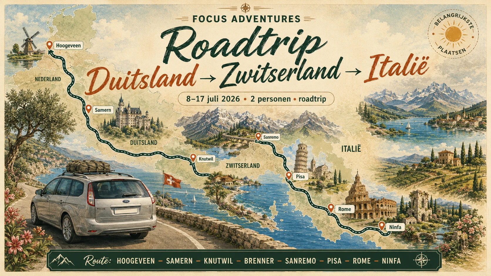 Focus Adventures roadtrip Duitsland, Zwitserland en Italië